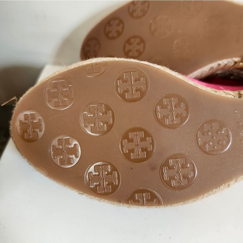 Tory Burch Red/Pink Canvas Peep Toe Wedge Heel Espadrilles Sz.9 $265 - Picture 10 of 10
